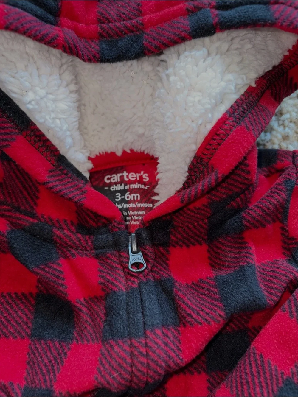 Carter's Red and Black Buffalo Plaid Hooded One-Piece